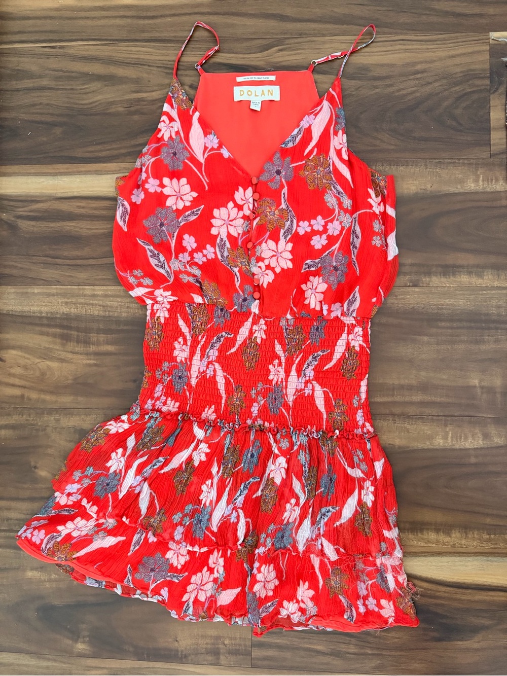 dolan Red Floral Spaghetti Strap Mini Dress